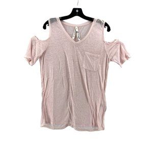 Seven 7 Women's Short Sleeve Pink Cold Shoulder Pocket Shirt Top Tee Size M